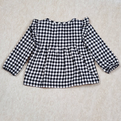 Baby Gap Girls Black White Plaid Flannel Top Size 6M Used, back