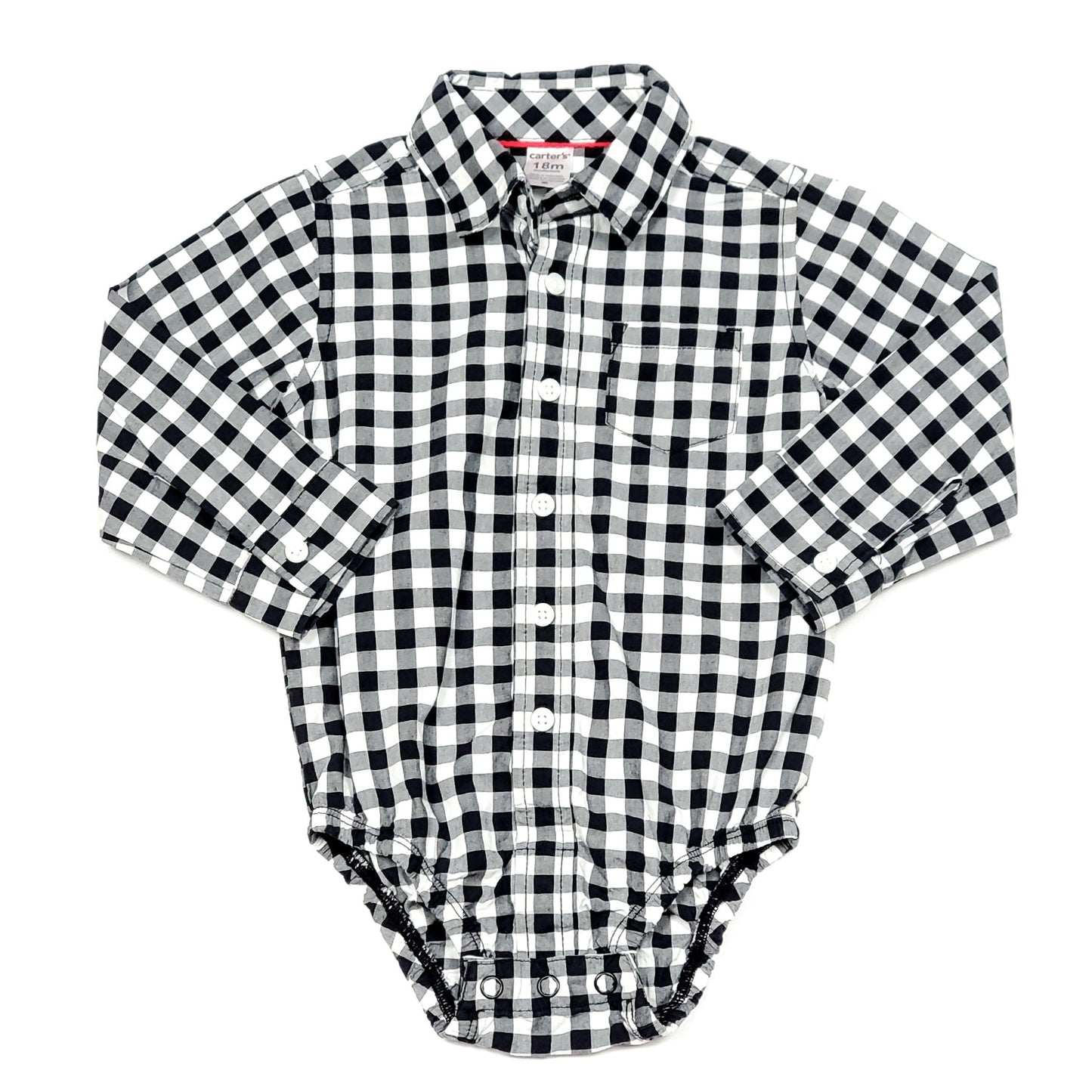 Carters Black White Plaid Boys Bodysuit 18M Used, front