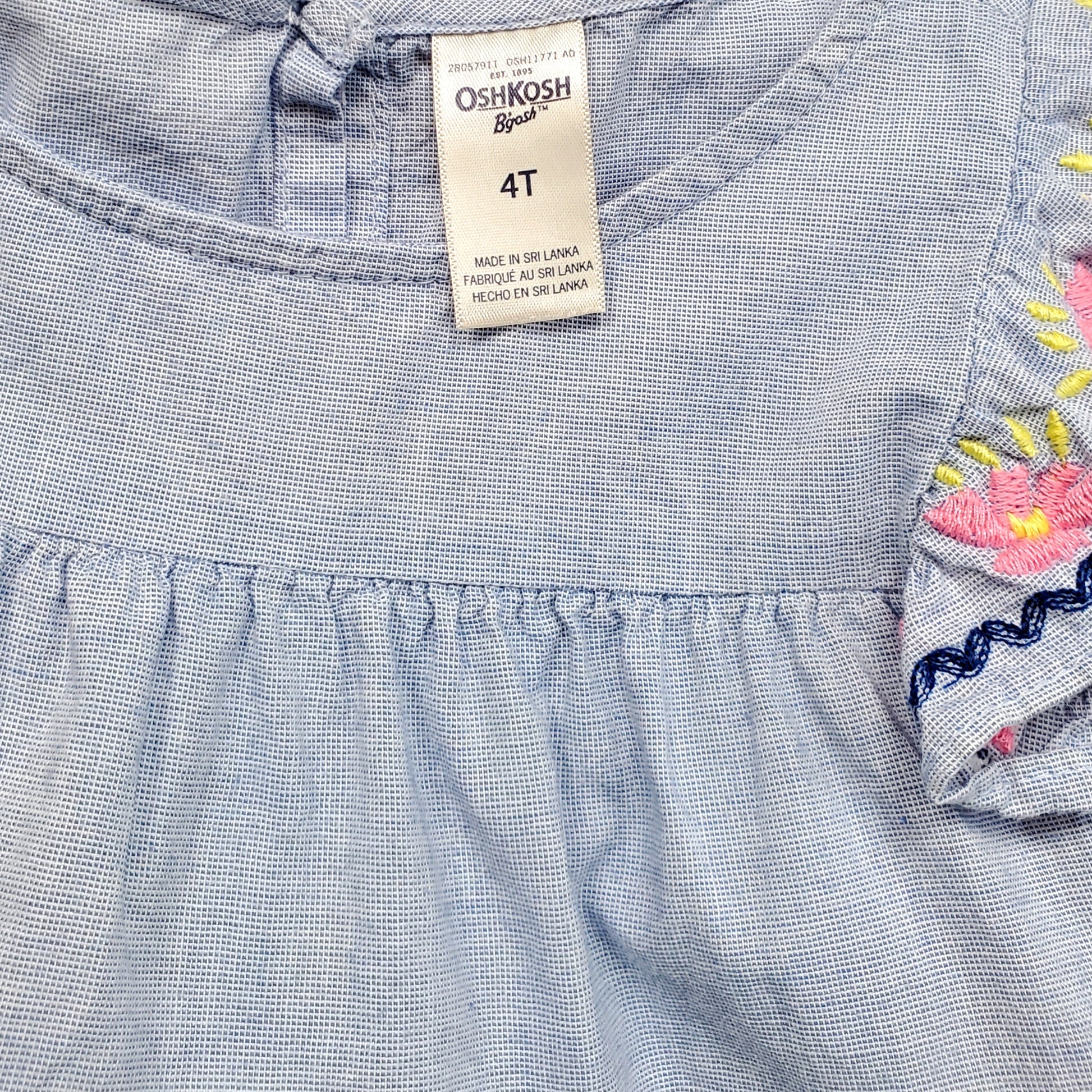 Oshkosh Girls Blue Floral Sleeve Top 4T Used View 3