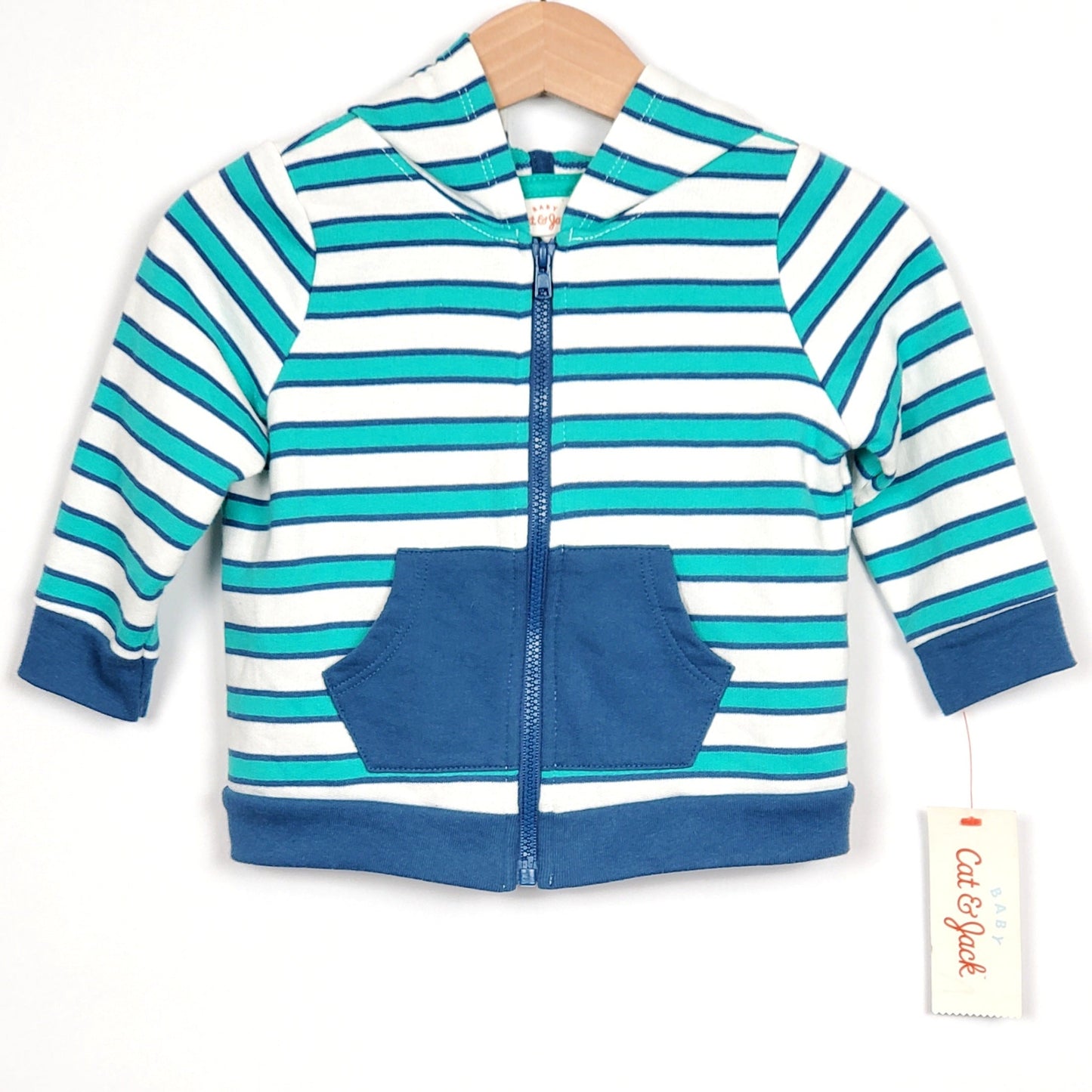 Cat Jack Baby Boys Blue Green Striped Hoodie 6M New with Tags View 1