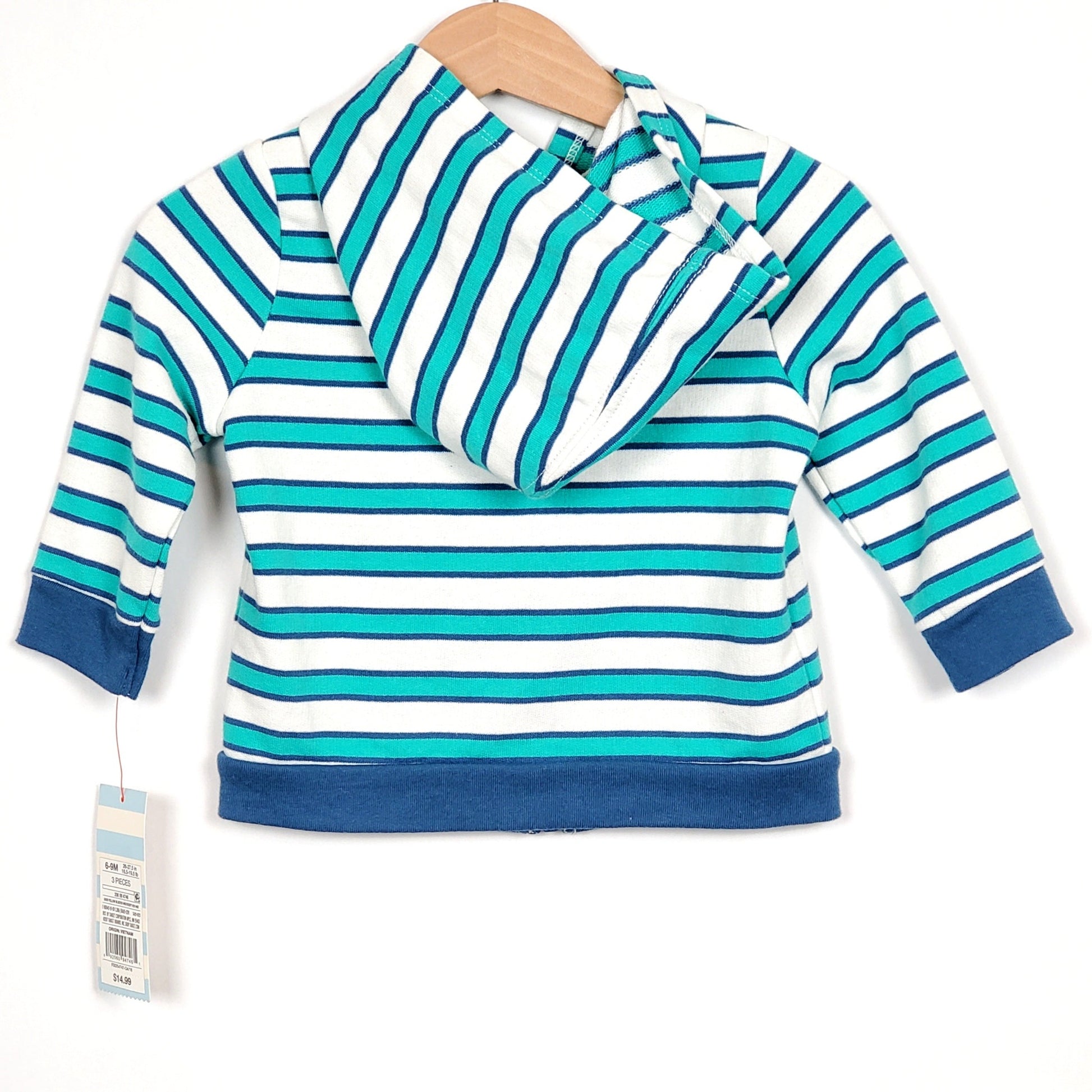 Cat Jack Boys Blue Green Striped Hoodie 6-9M NWT