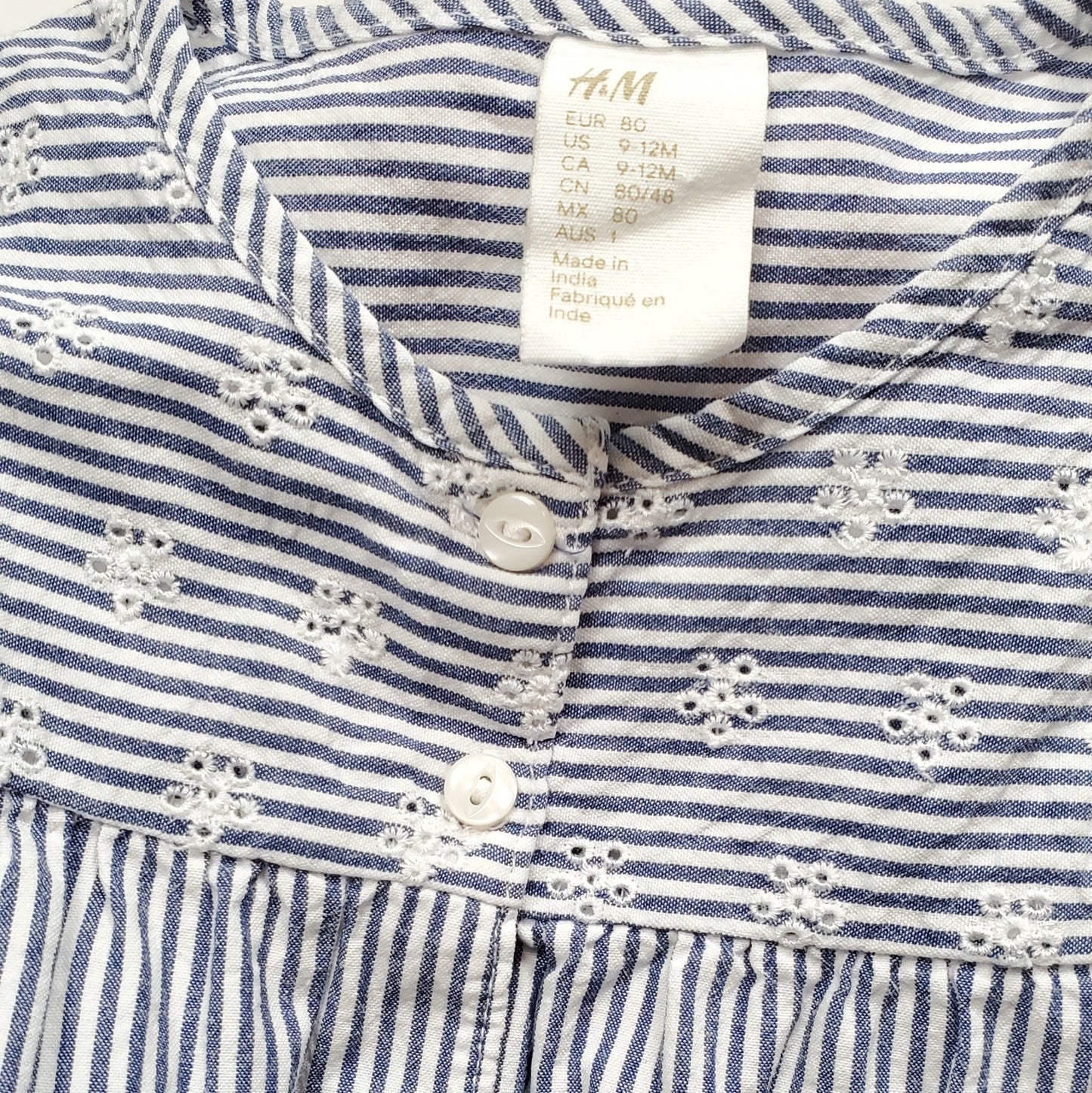 HM Blue Striped Floral Girls Top 9M Used View 3
