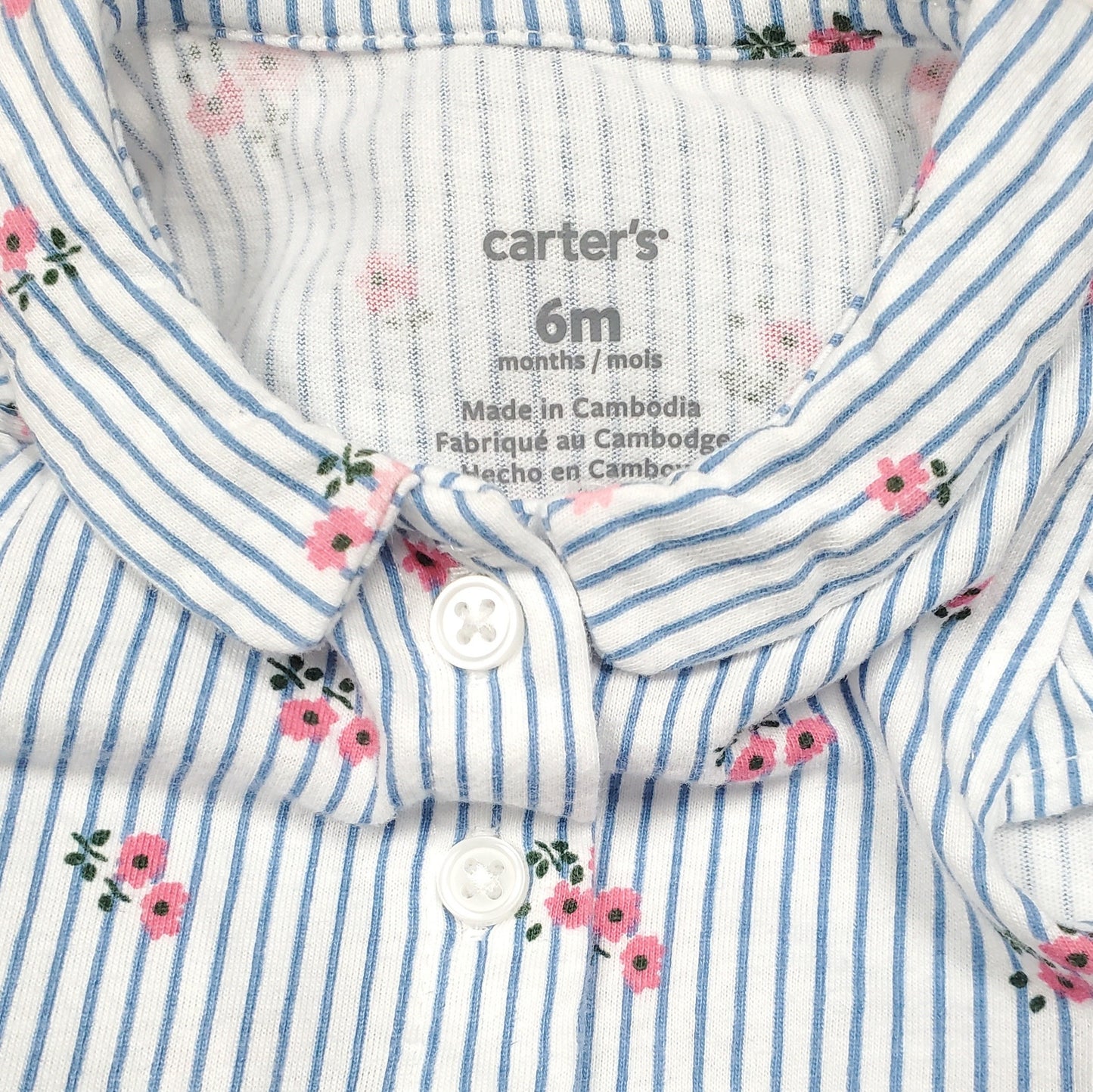 Carters Girls Blue Striped Floral Dress 6M Used View 3