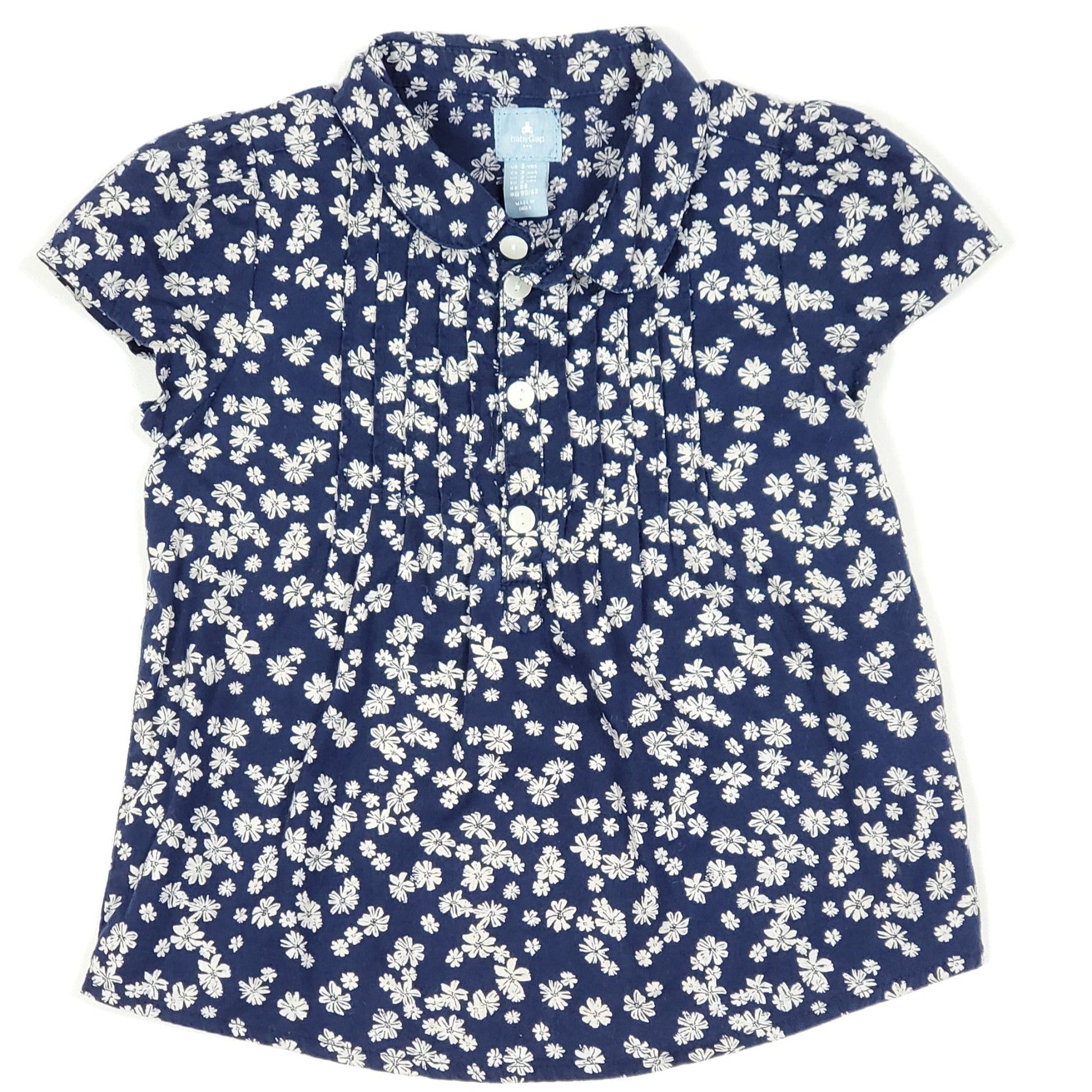 Baby Gap Blue White Floral Girls Top 2T Used, front
