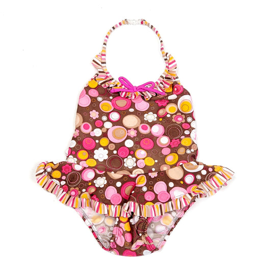 Baby Buns Girls Brown Pink Swimsuit 18M Used, front