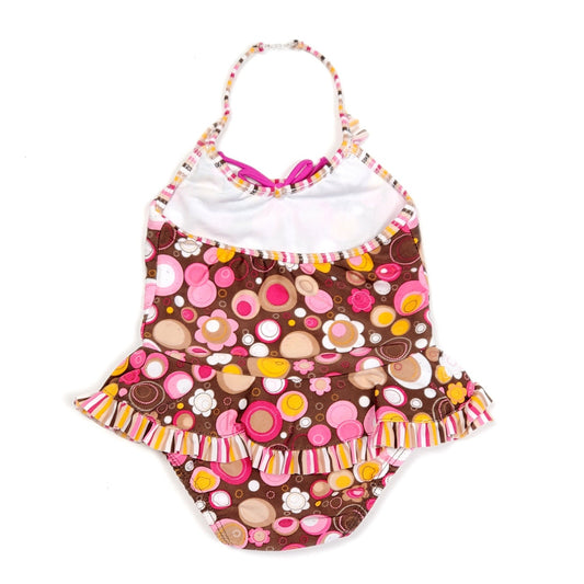 Baby Buns Girls Brown Pink Swimsuit 18M Used, back