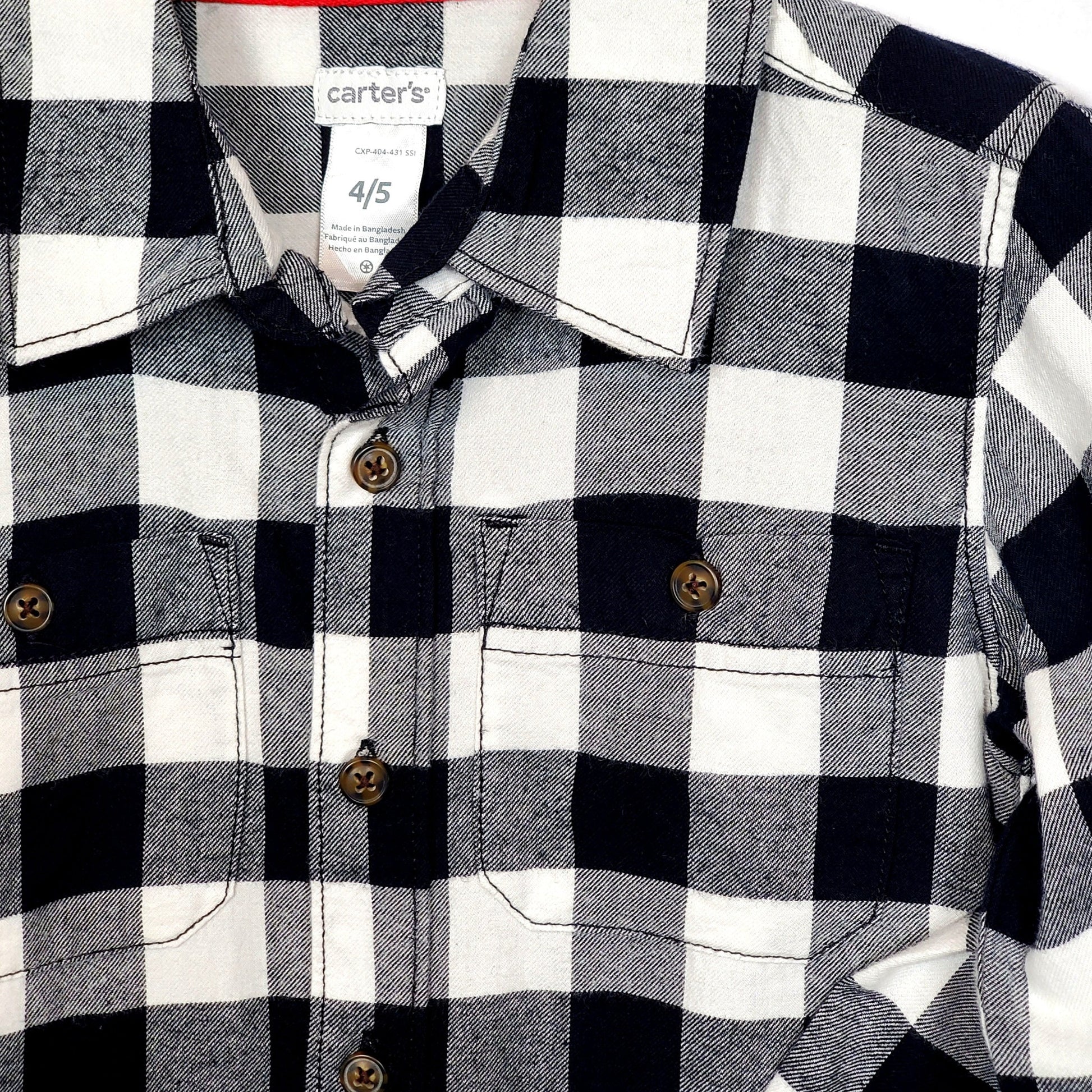 Carters Boys Black White Plaid Shirt, close-up