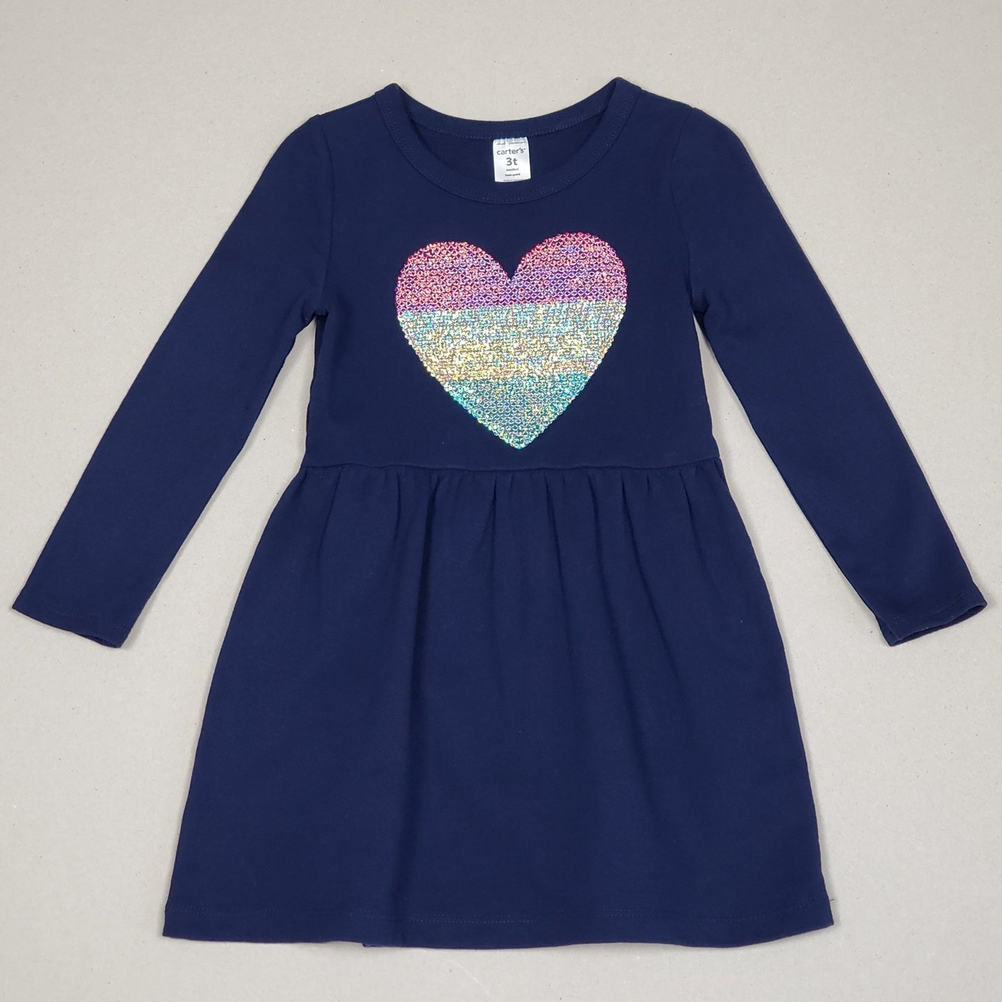 Carters Girls Navy Blue Sequence Heart Dress 3T Used View 1