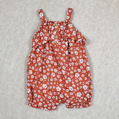 Carters Girls Brown Floral Romper 9M Used View 1
