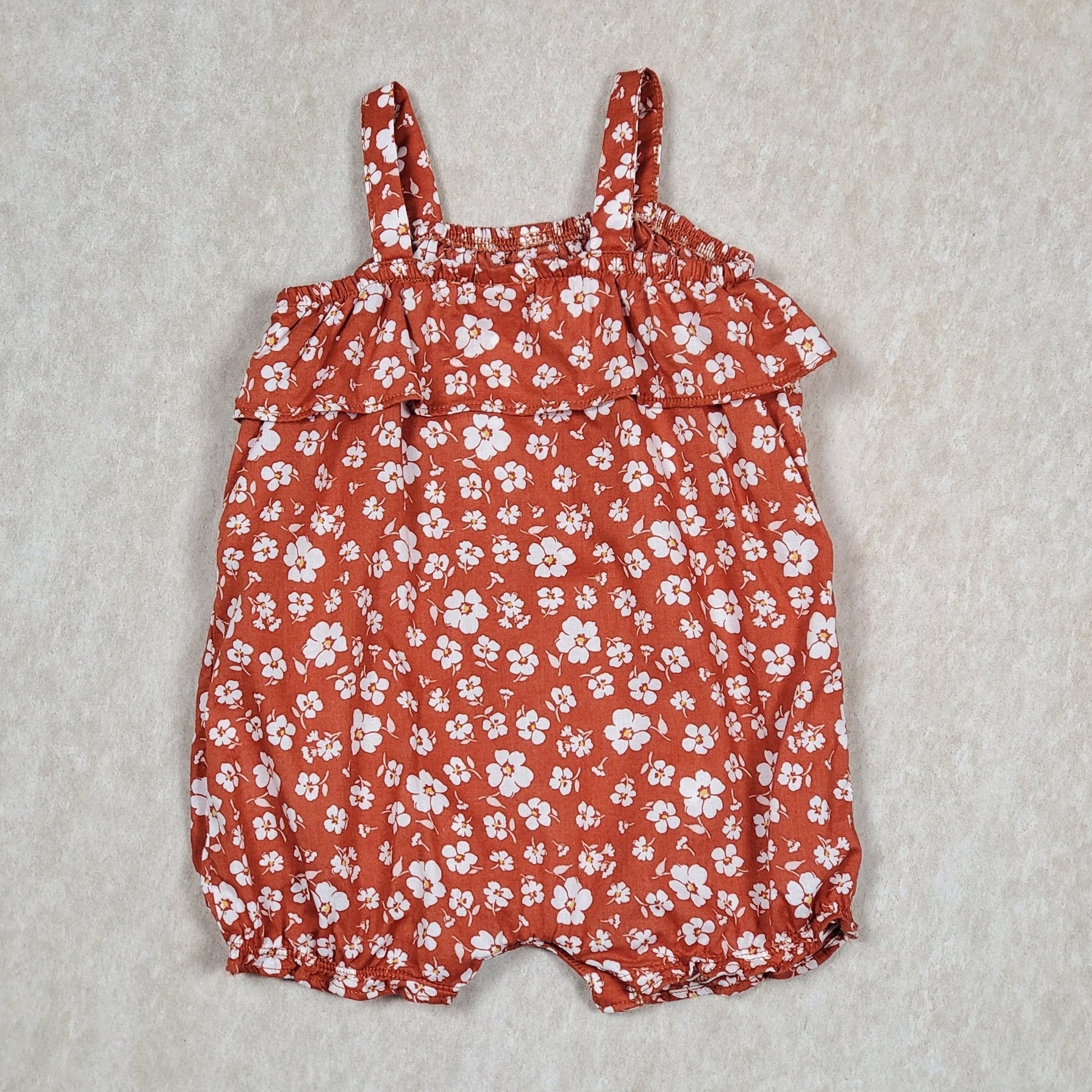 Carters Girls Brown Floral Romper 9M Used View 2