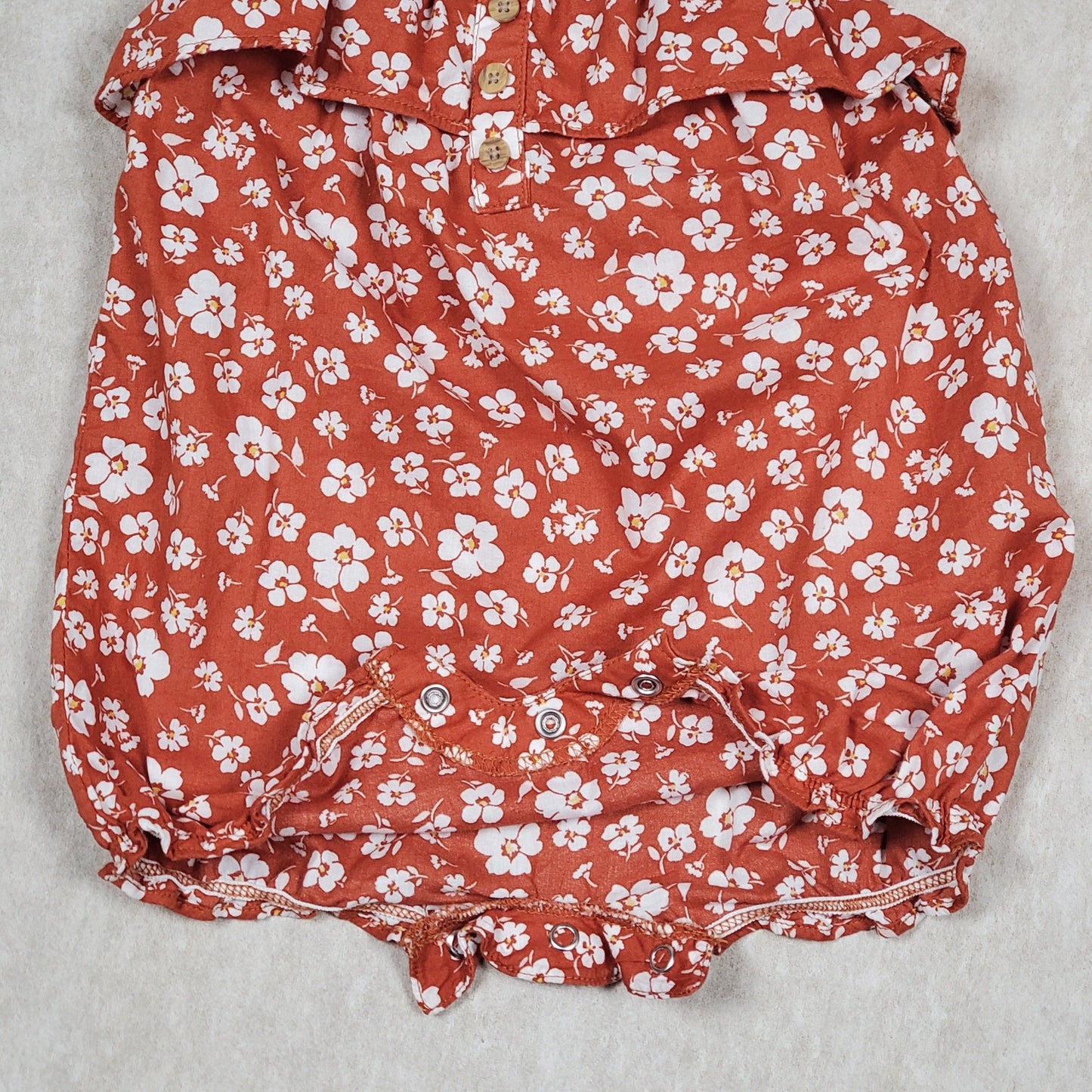 Carters Girls Brown Floral Romper 9M Used View 3
