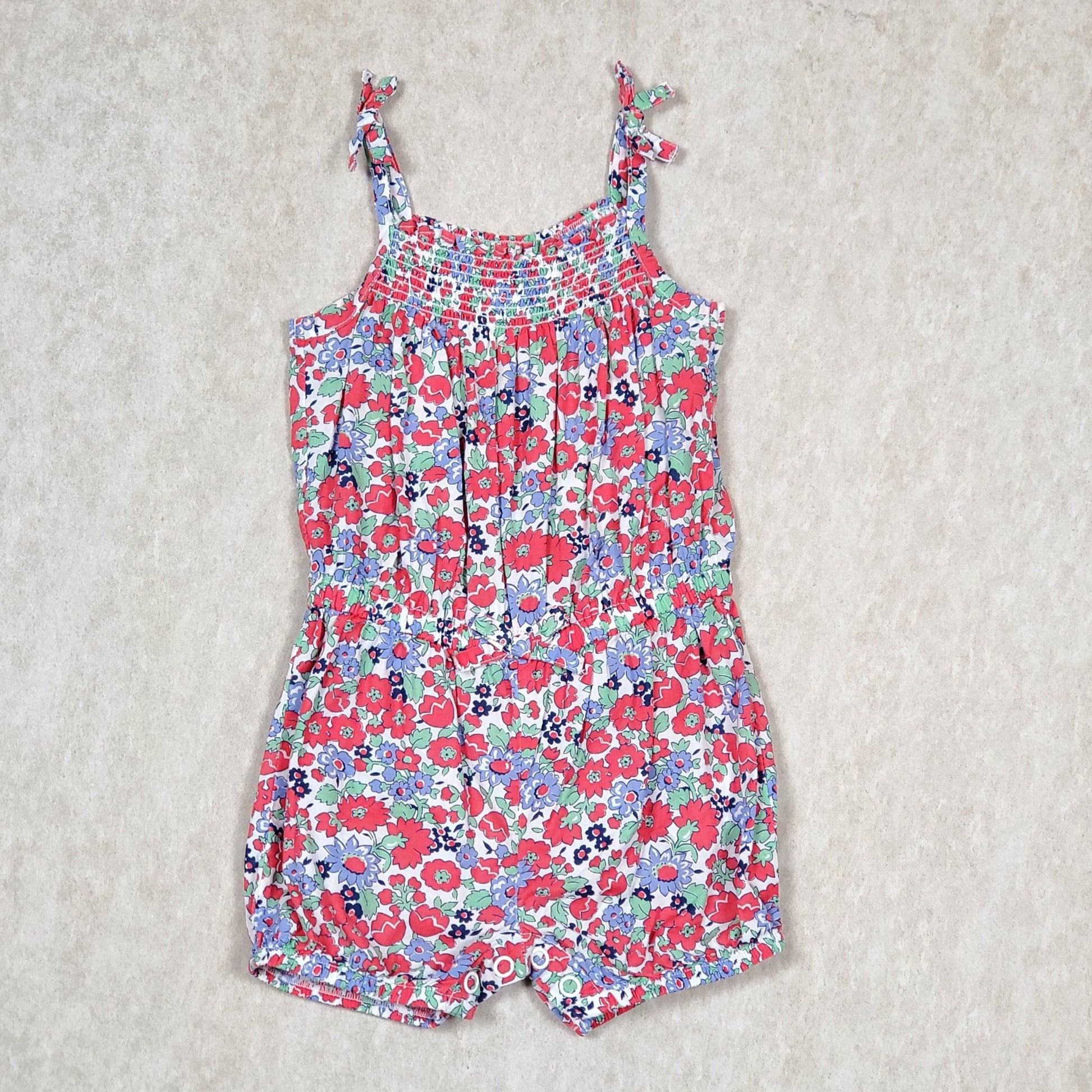 Carters Girls Red Green Floral Romper 6M Used View 1