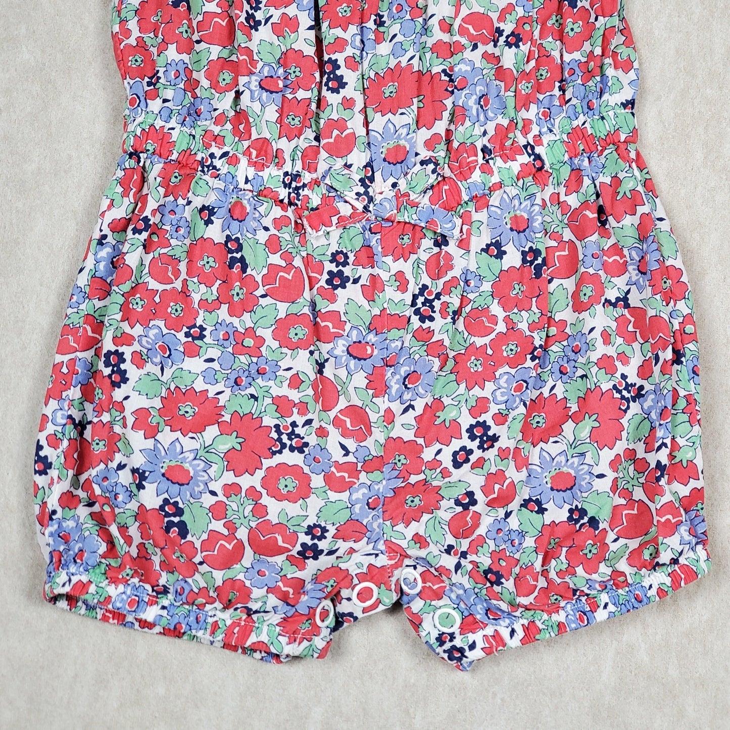 Carters Girls Red Green Floral Romper 6M Used View 2