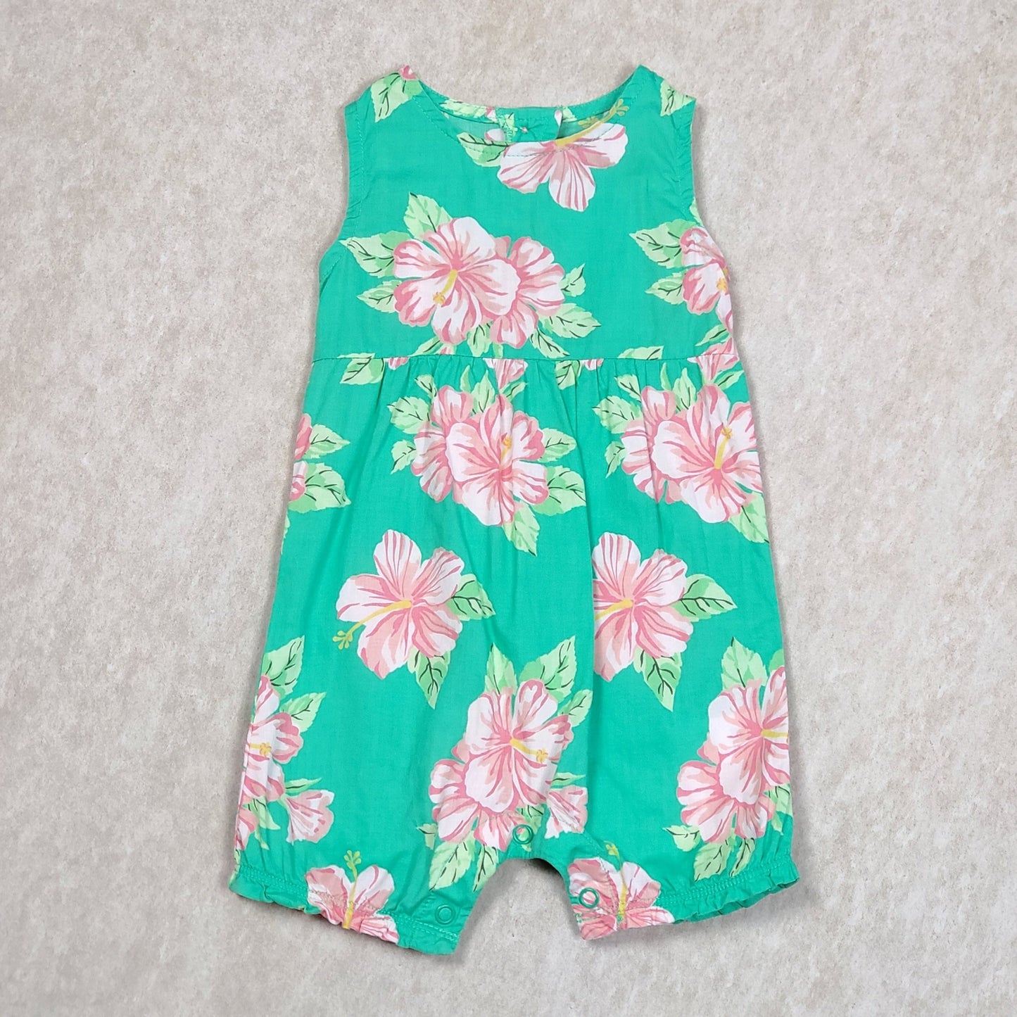 Carters Girls Green Floral Romper 6M Used View 1