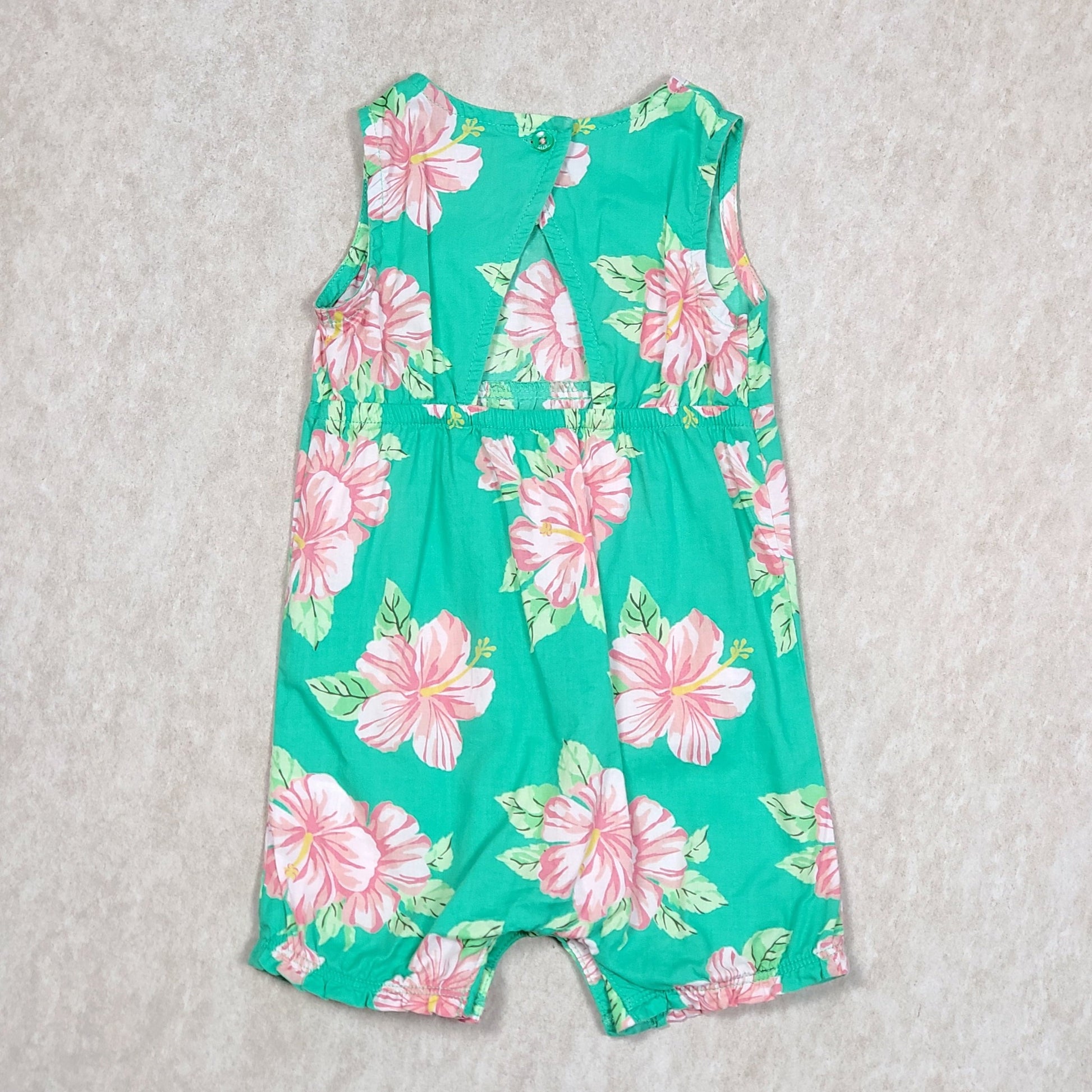 Carters Girls Green Floral Romper 6M Used View 3