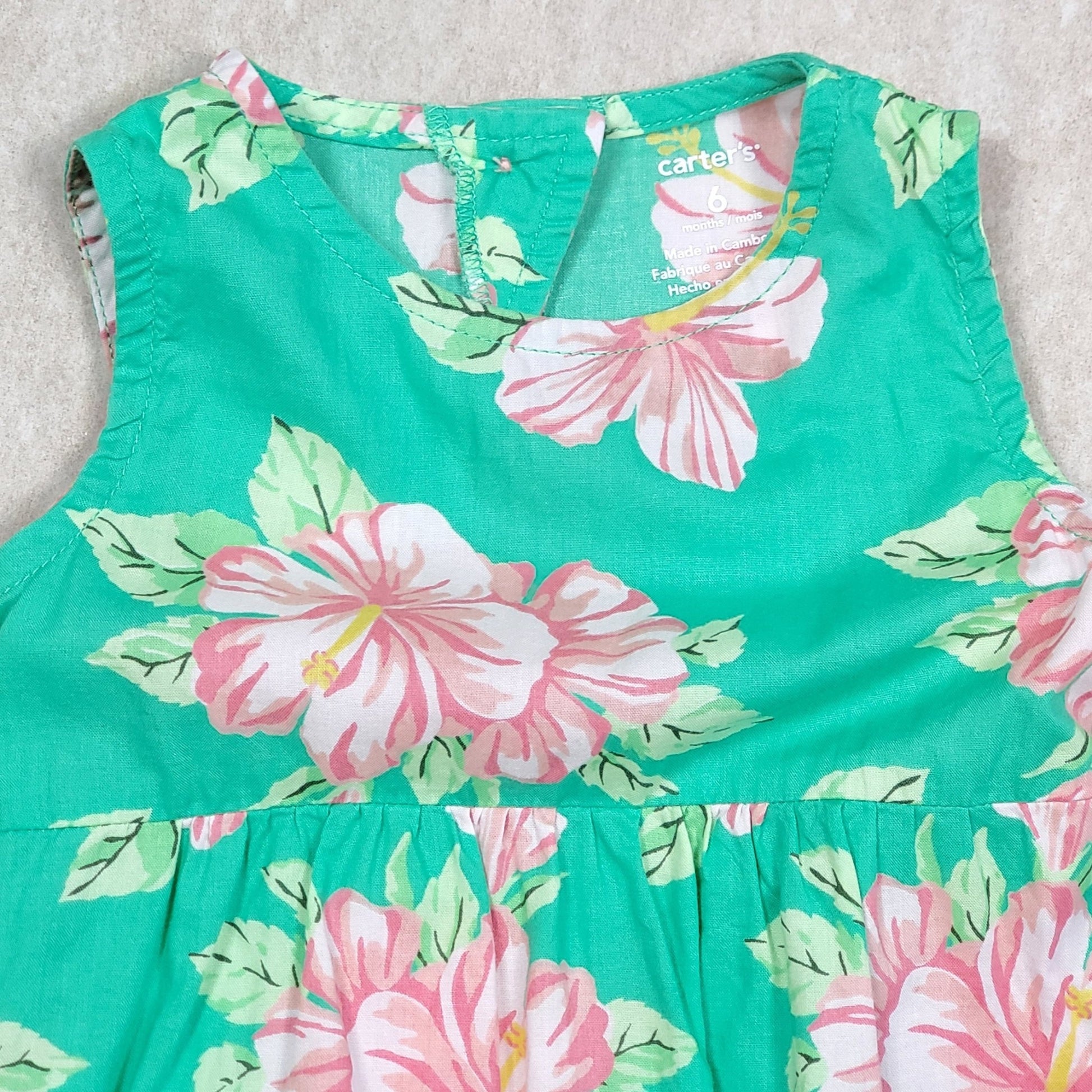 Carters Girls Green Floral Romper 6M Used View 4