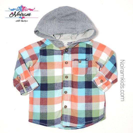 Carters Baby Boys Multicolor Hooded Flannel Shirt Used View 1