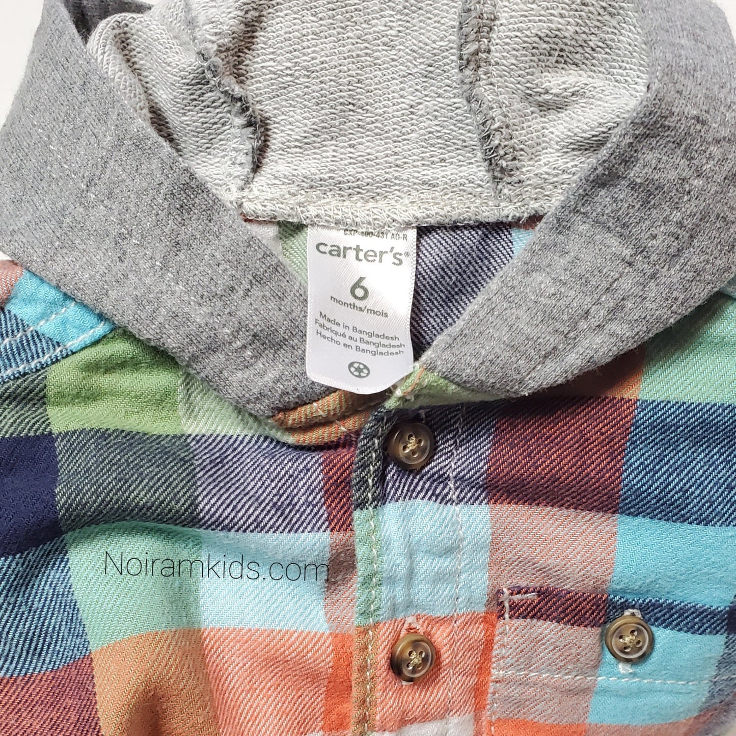 Carters Baby Boys Multicolor Hooded Flannel Shirt Used View 3