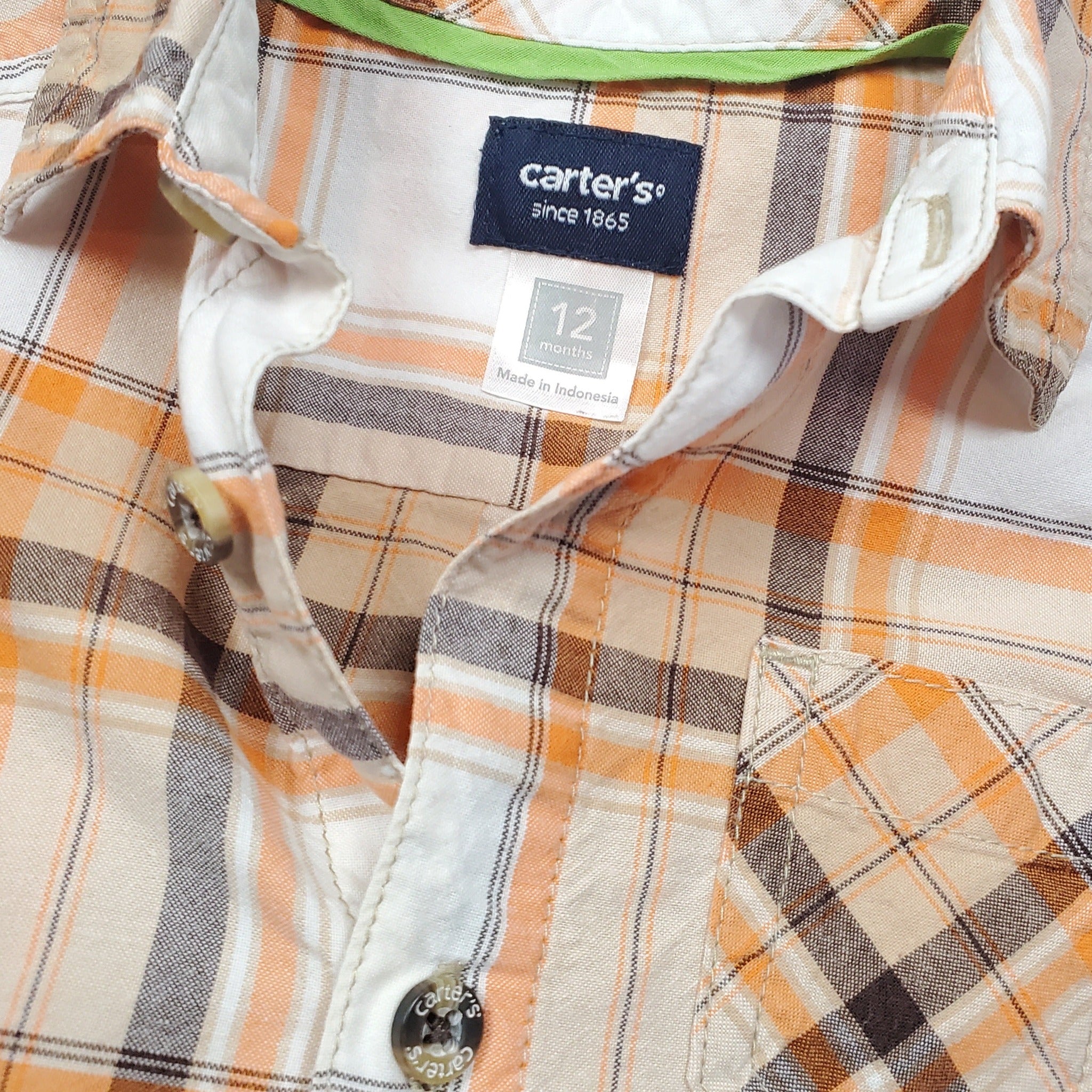 Carters Boys Orange Plaid Shirt 12M Used Noiram Kids Boutique