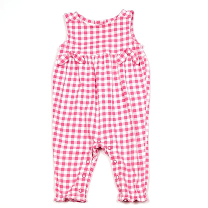 Carters Girls Pink White Plaid Jumpsuit 3M Used View 1