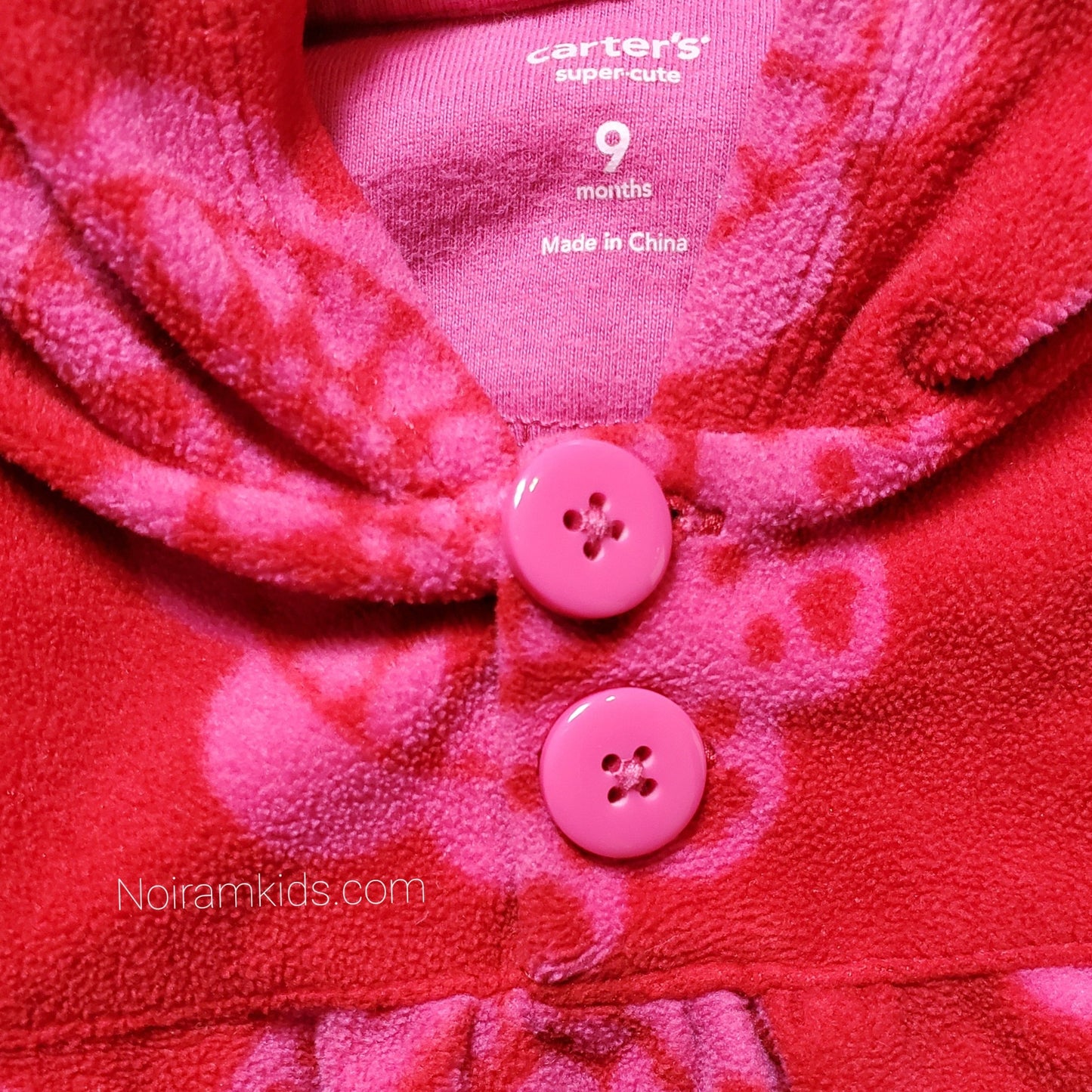 Carters Red Pink Floral Fleece Girls Hoodie 9M Used View 3