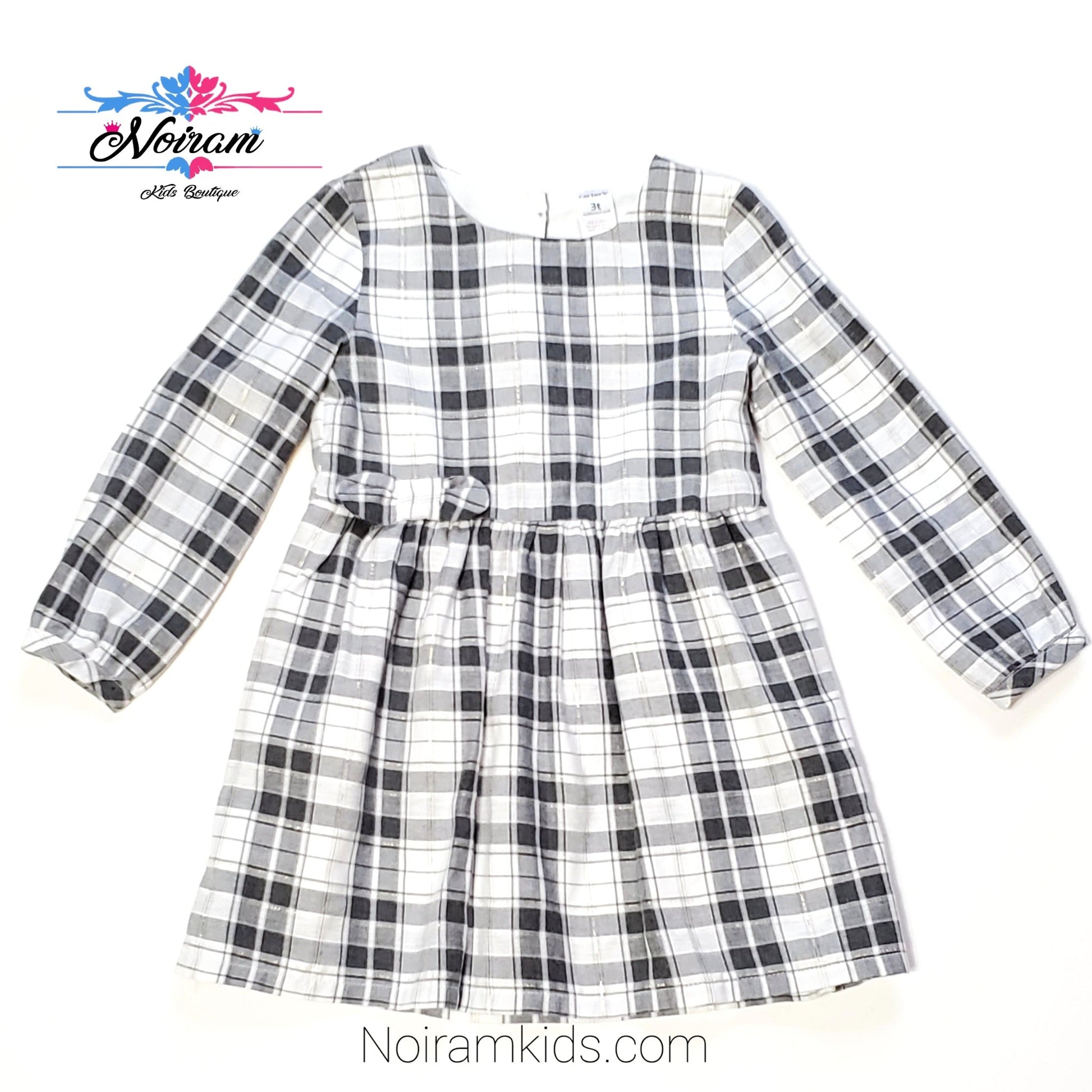 Carters White Grey Plaid Girls Dress 3T Used View 1
