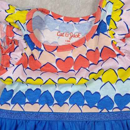 Cat Jack Girls Rainbow Heart Tutu Dress 12M Used, close-up