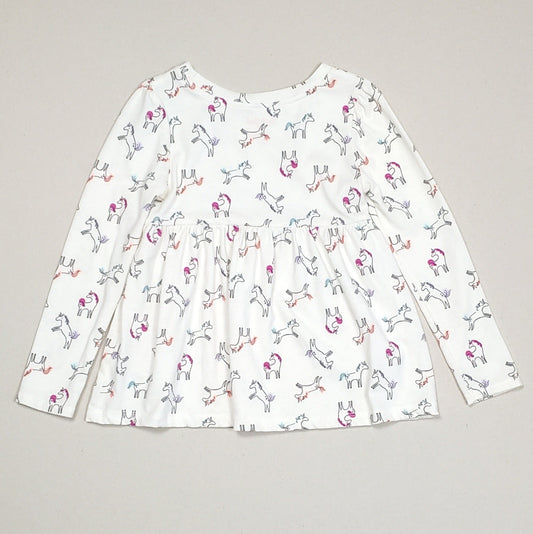 Cat Jack Girls Ivory Unicorn Print Shirt 5T Used View 2