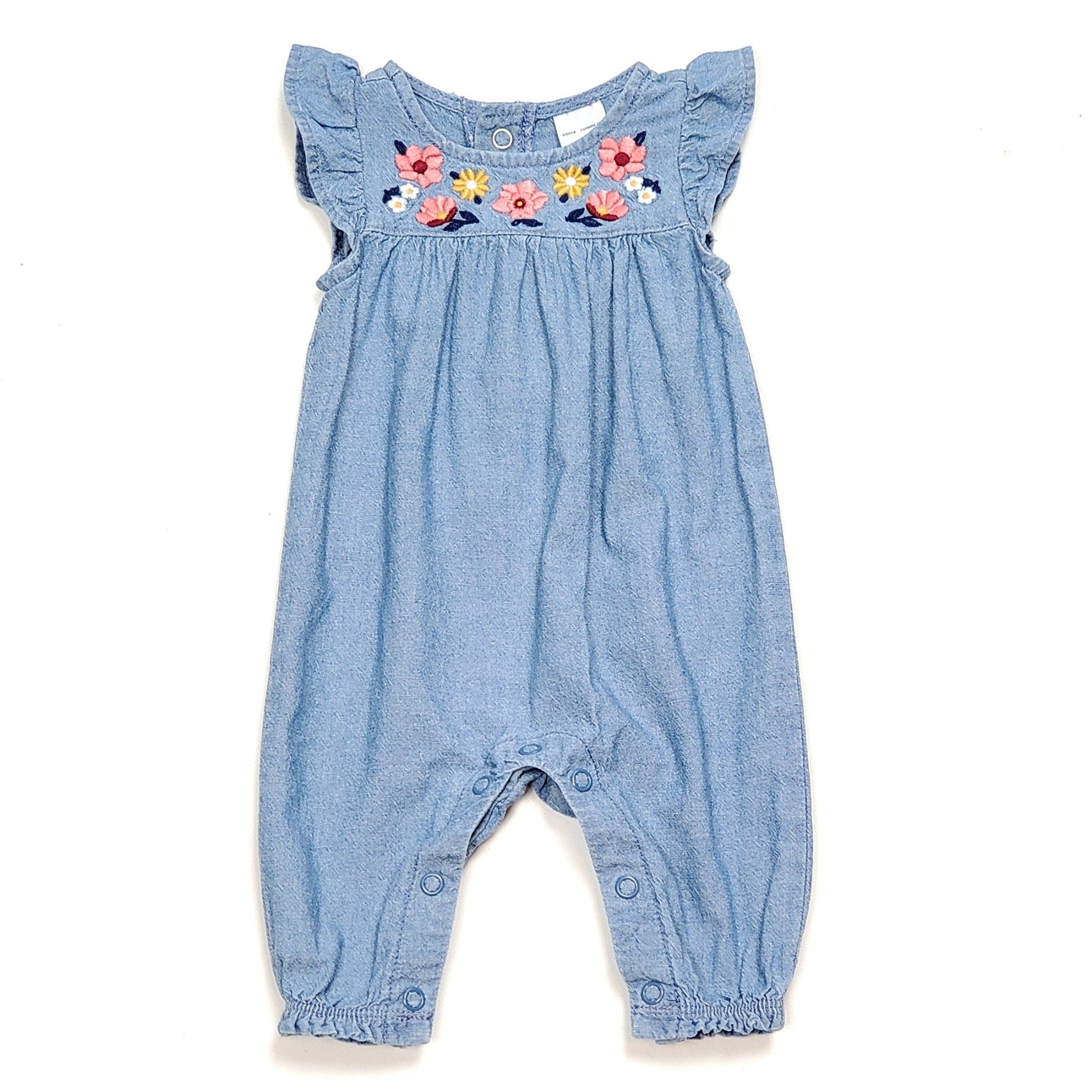 Carters Girls Chambray Floral Jumpsuit NB Used View 1
