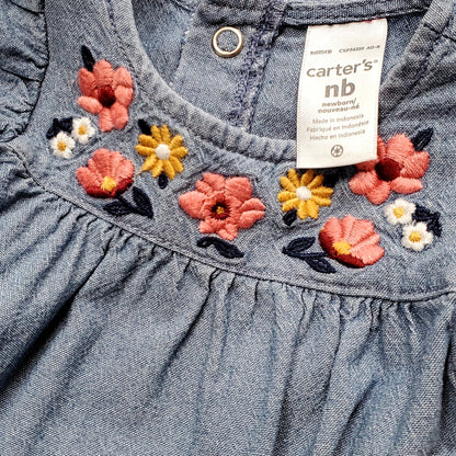 Carters Girls Chambray Floral Jumpsuit NB Used View 3