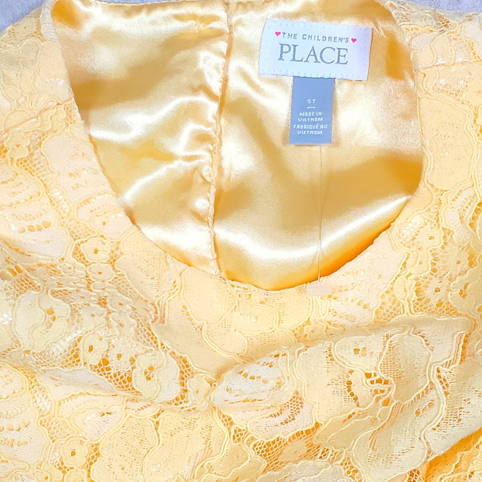 Childrens Place Girls Yellow Lace Dress 5T NWOT, close-up