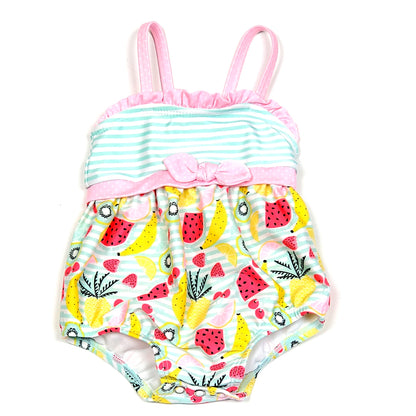 Girls Striped Fruit Print Swimsuit 3M Used View 1