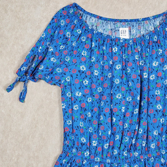 Gap Girls Floral Romper Blue Used, sleeve detail