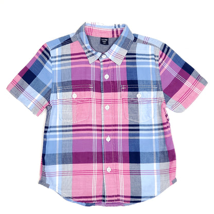Baby Gap Boys Pink Blue Plaid Shirt 2T Used, front
