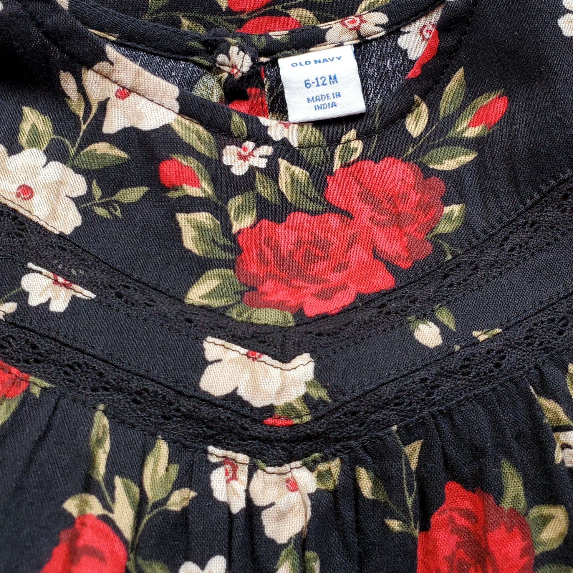 Old Navy Girls Black Red Floral Dress 6M Used View 3