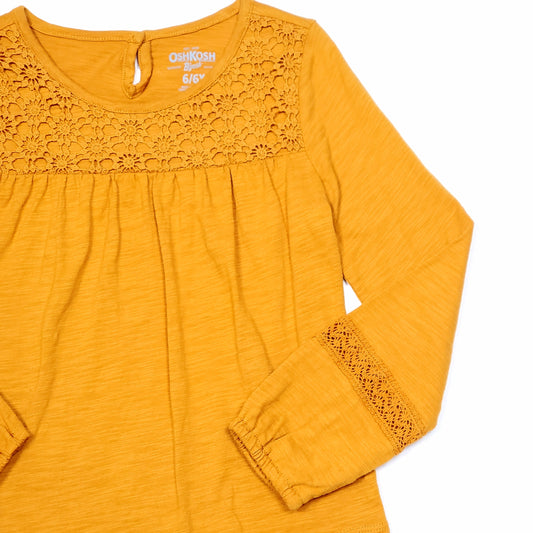 Oshkosh Girls Mustard Yellow Lace Top 6/6X Used View 2