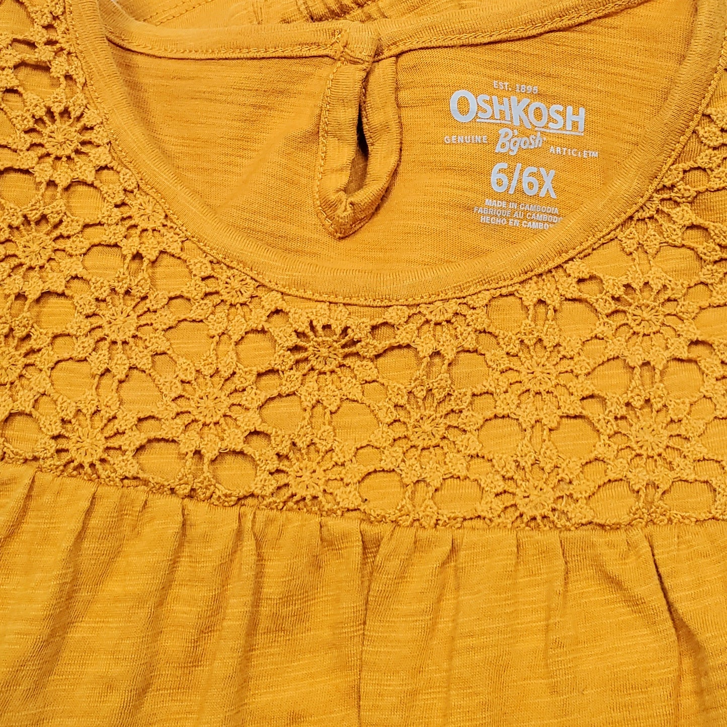 Oshkosh Girls Mustard Yellow Lace Top 6/6X Used View 4