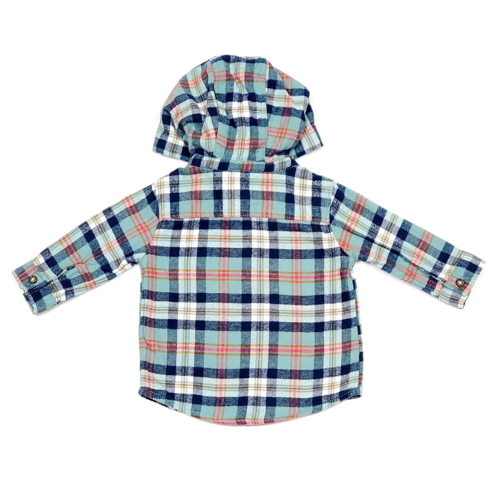 Carters Green Blue Boys Hooded Flannel Shirt 6M