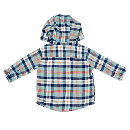 Carters Green Blue Boys Hooded Flannel Shirt 6M Used View 2