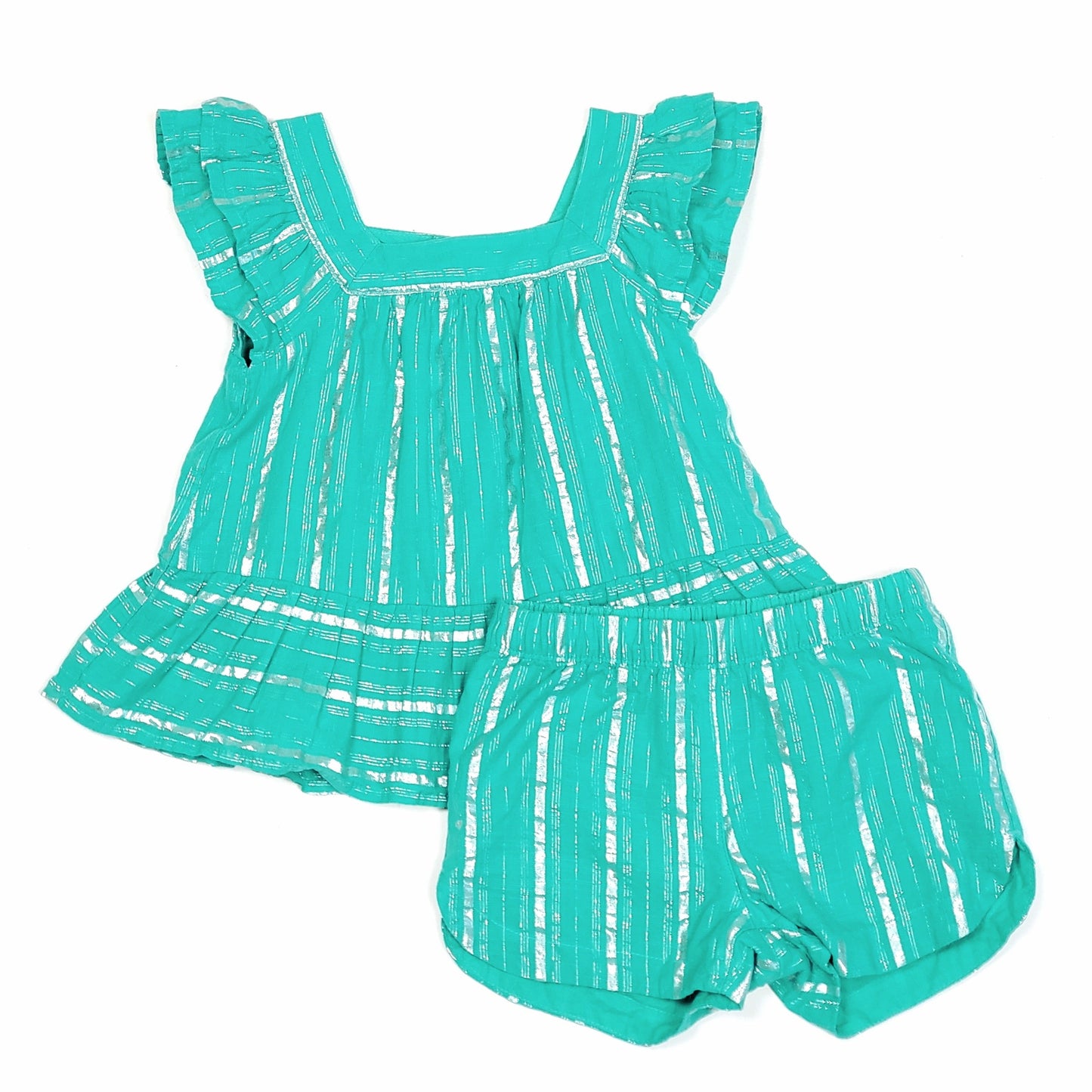 Cat Jack Girls Green Silver Shorts Set 2T Used View 1