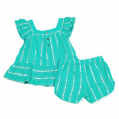 Cat Jack Girls Green Silver Shorts Set 2T Used View 2
