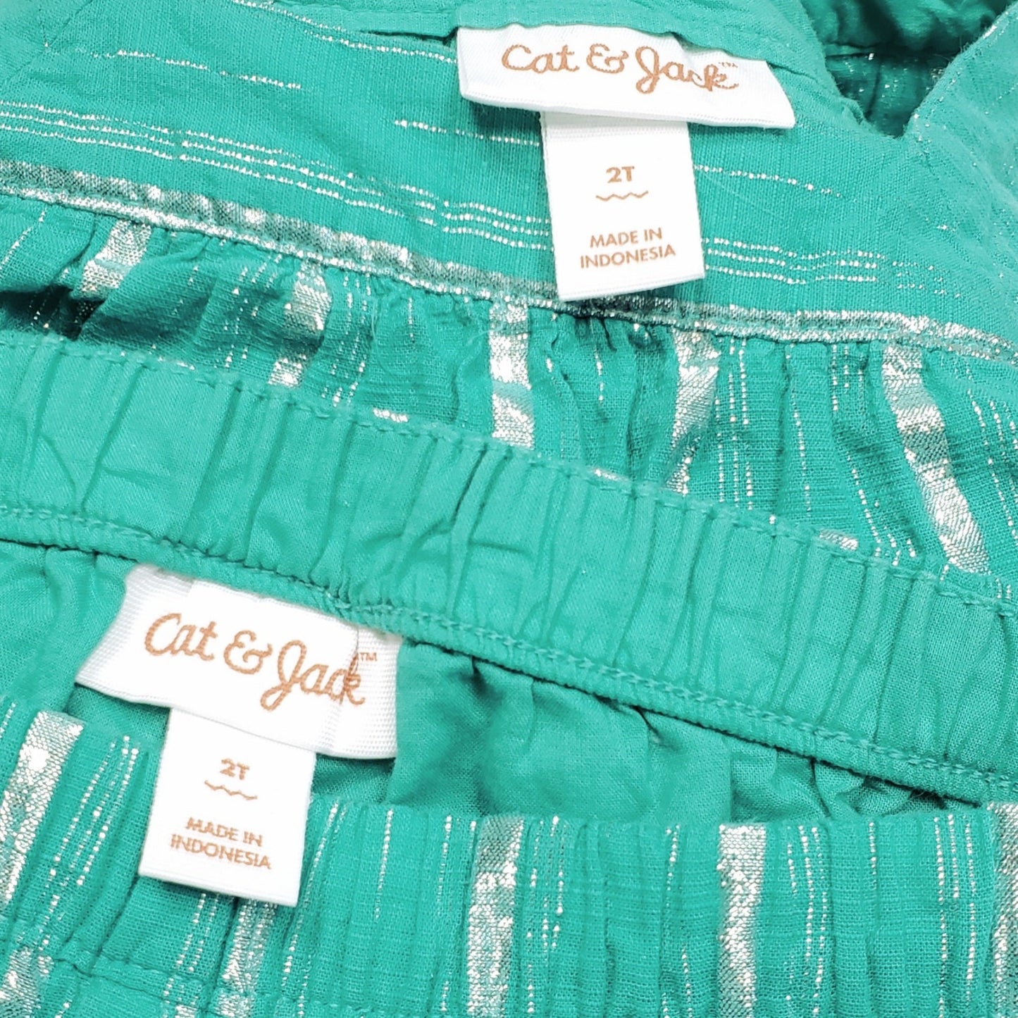 Cat Jack Girls Green Silver Shorts Set 2T Used View 3