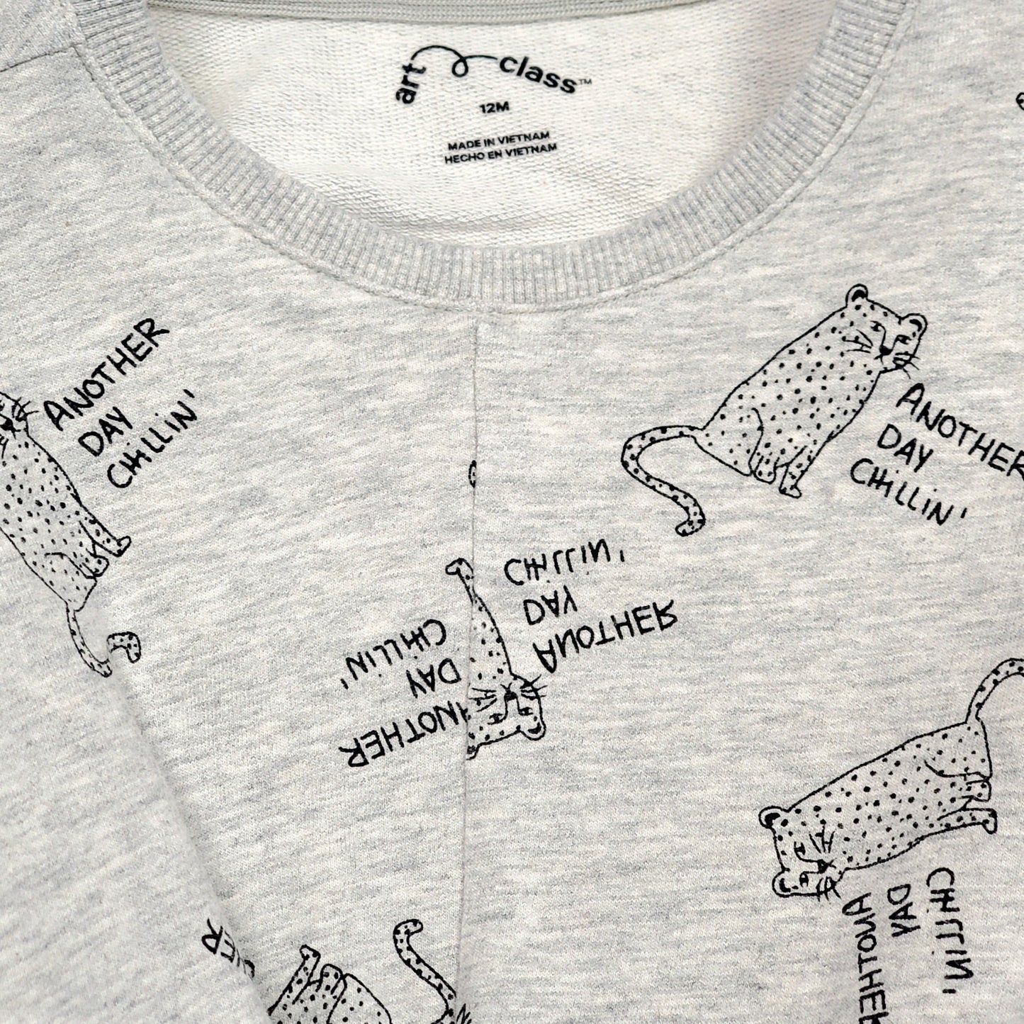 Art Class Grey Cat Print Girls Sweatshirt 12M Used, close-up