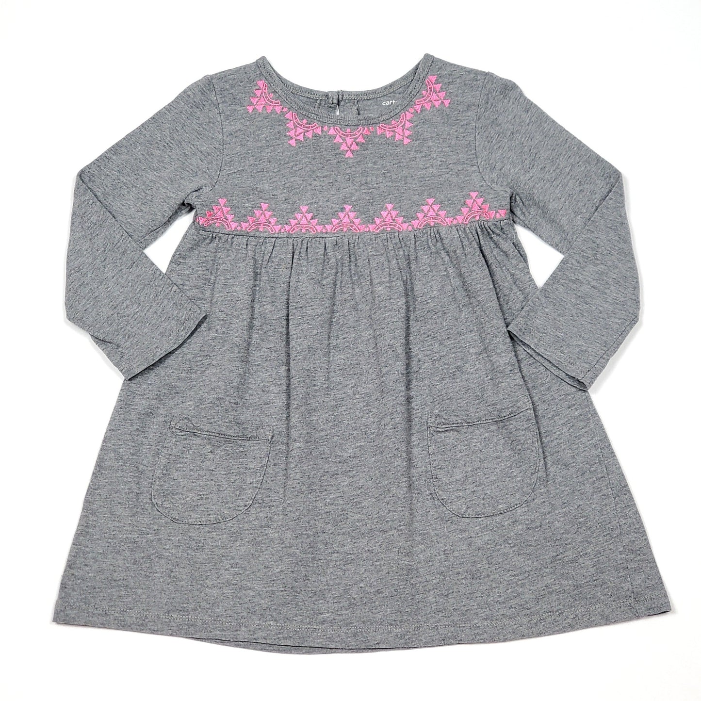 Carters Grey Pink Embroidered Girls Dress 3T Used View 1