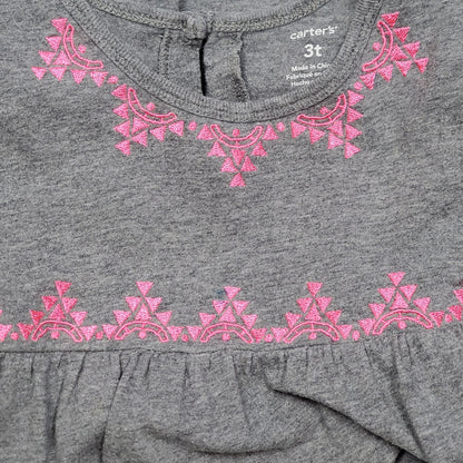 Carters Grey Pink Embroidered Girls Dress 3T Used View 3