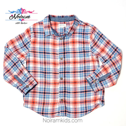 Gymboree Blue Orange Boys Flannel Shirt 3T Used View 1