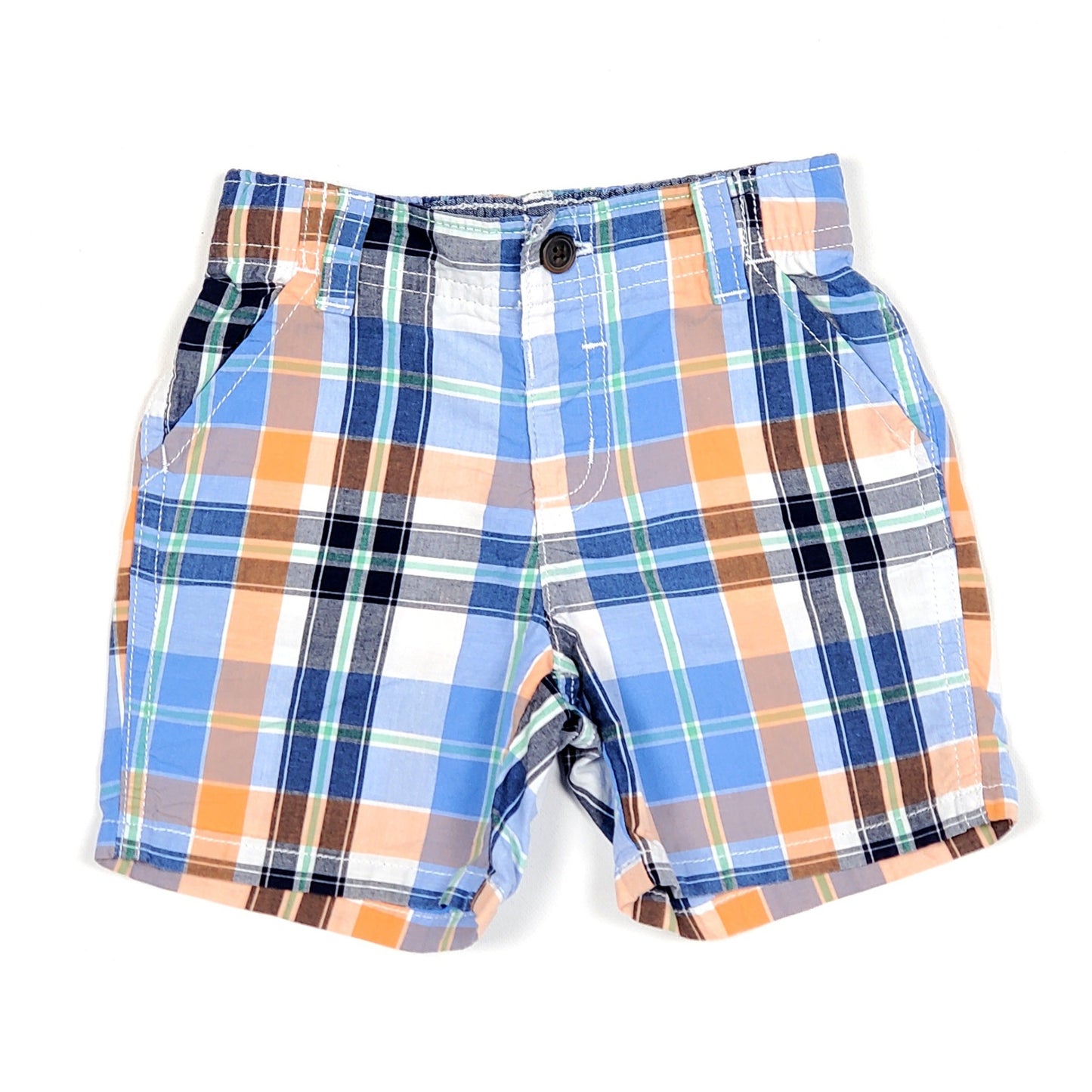 Gymboree Boys Blue Orange Plaid Shorts 12M Used View 1