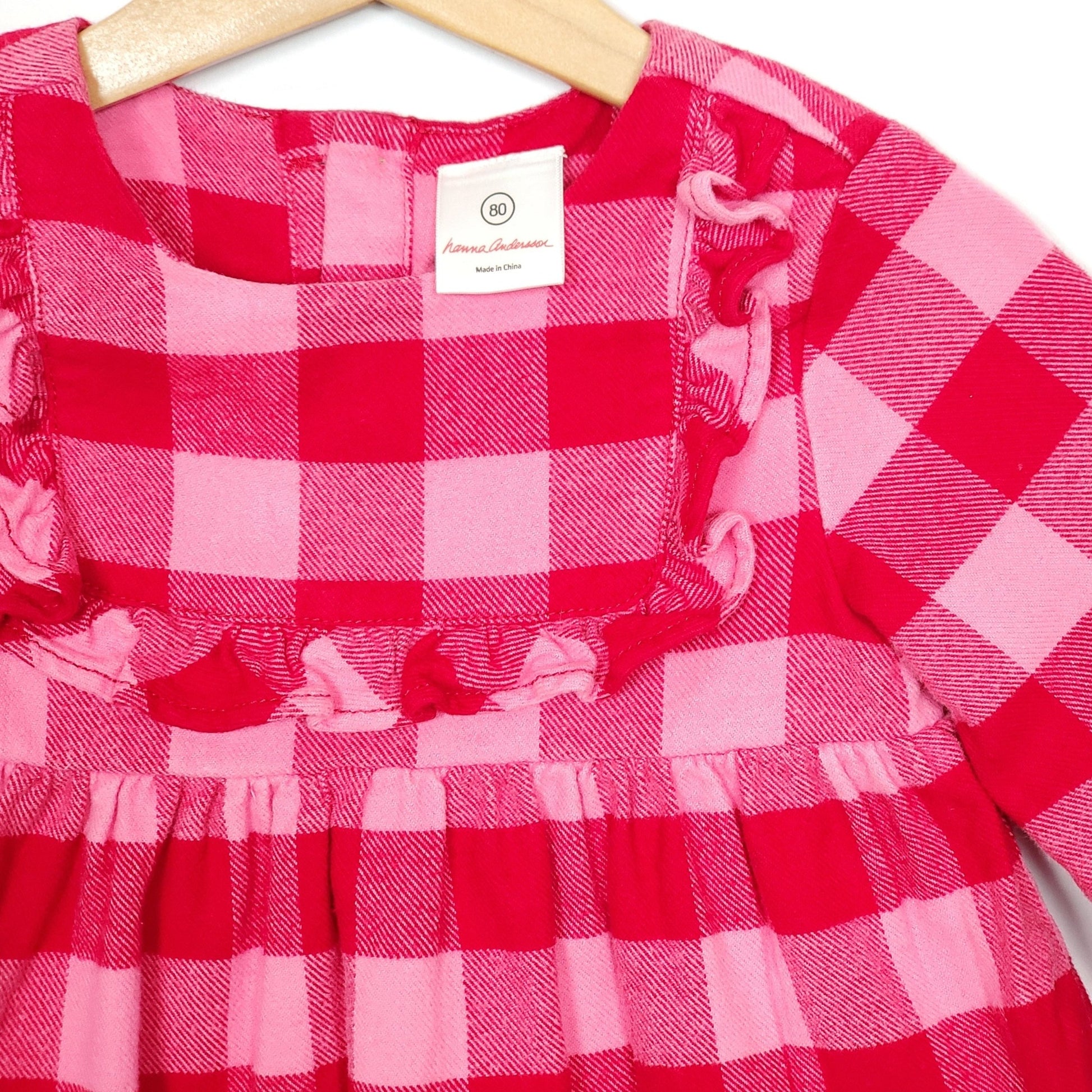 Hanna Andersson Girls Pink Red Plaid Top 18M Used View 3