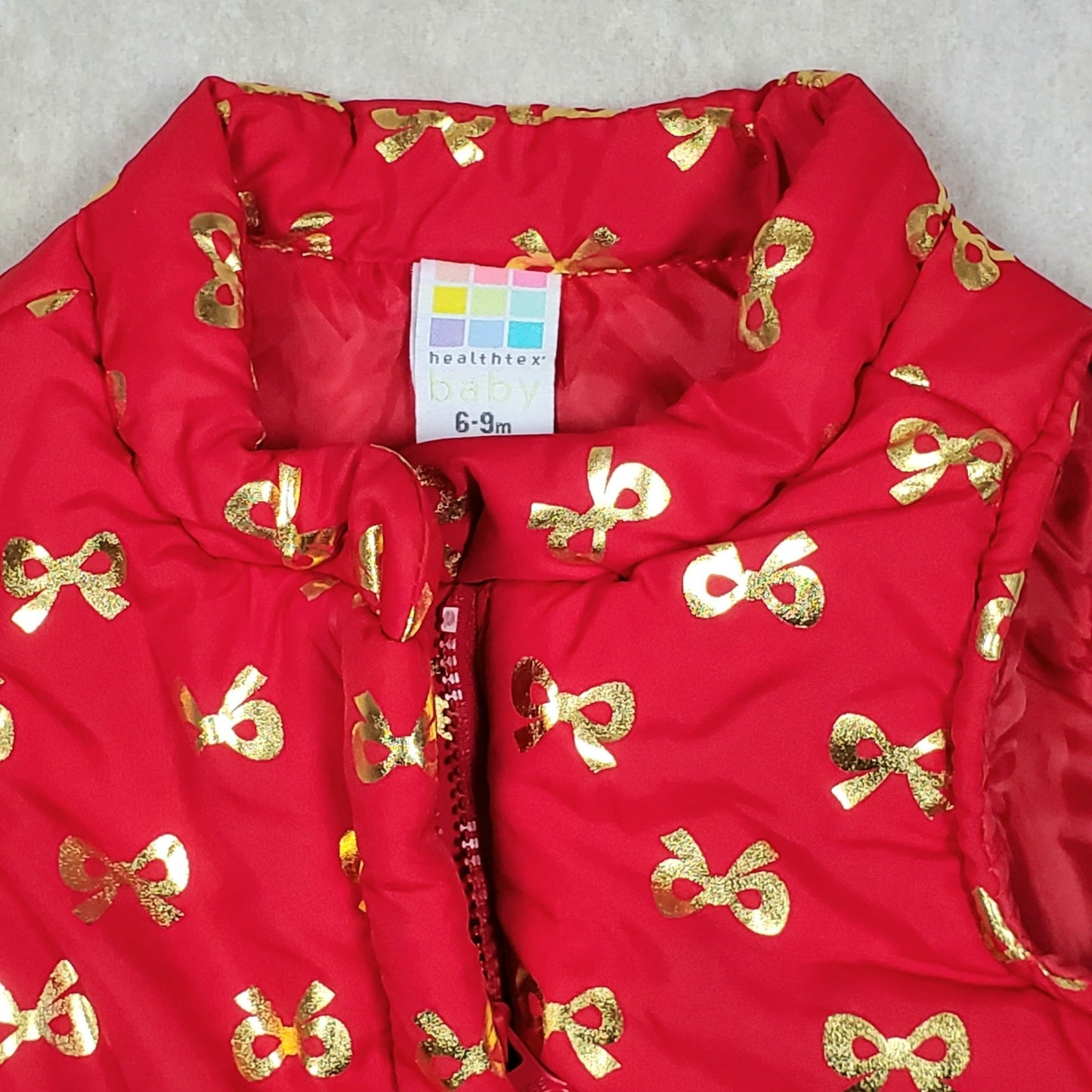 Healthtex Girls Red Bow Print Puffer Vest 6M Used View 4