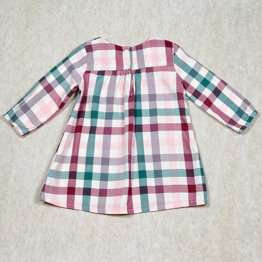 HM Girls Maroon Green Plaid Dress 12M Used View 2
